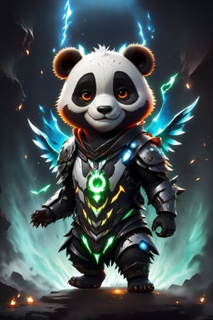 chibi, full body, cyborg bear panda animal, half body image,(Action Pose: 1.4), ((horror )), king of hell, highly detailed clothes, ((in dark hell)), large devil's wings , big body, ray tracing, with eerie white light penetrating and gradient shadows , (magic mysterious background, glowing particles, ethereal fog, faint darkness), hyper realistic cover photo awesome full color,chibi style,3d style,cyborg style