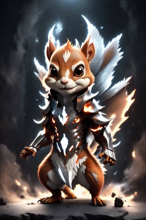 chibi, full body, cyborg squirrel, half body image,(Action Pose: 1.4), ((horror )), king of hell, highly detailed clothes, ((in dark hell)), large devil's wings , big body, ray tracing, with eerie white light penetrating and gradient shadows , (magic mysterious background, glowing particles, ethereal fog, faint darkness), hyper realistic cover photo awesome full color,chibi style,3d style,cyborg style