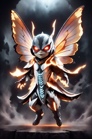chibi, full body, cyborg butterfly, half body image,(Action Pose: 1.4), ((horror )), king of hell, highly detailed clothes, ((in dark hell)), large devil's wings , big body, ray tracing, with eerie white light penetrating and gradient shadows , (magic mysterious background, glowing particles, ethereal fog, faint darkness), hyper realistic cover photo awesome full color,chibi style,3d style,cyborg style