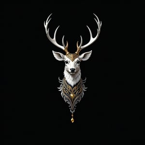 a deer tribal whit wing majestic with clasic ornament Mechanical lines Elegance T-shirt design, BLACK BACKGROUND