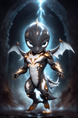 chibi, full body, cyborg dolphin half body image,(Action Pose: 1.4), ((horror )), king of hell, highly detailed clothes, ((in dark hell)), large devil's wings , big body, ray tracing, with eerie white light penetrating and gradient shadows , (magic mysterious background, glowing particles, ethereal fog, faint darkness), hyper realistic cover photo awesome full color,chibi style,3d style,cyborg style