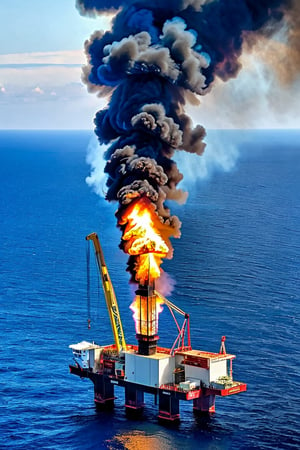 offshore crane with fire around it