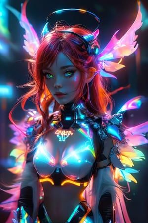 Extreme detailed,ultra Quality,1girl,perfect Body, red hair, big cat's eyes,
Hologram body girl,hybrid albino demon little queen, (long intricate horns),mini wings,Wearing hologram doctor suit,outline only,glowing wireframe, rainbow hologram,random color,transparent body, void body, only outline neon tube,rainbow colors, CyberPunk style,aesthetic grid, silhouette ,neon style,3D Mesh,neon,LegendDarkFantasy,alien,Strong Backlit Particles,outline,APEX colourful ,ichika,