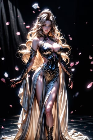 In this raw and ultra-realistic masterpiece, a solo girl with perfect proportions and large breasts poses in a dyamtic pose, The framing captures her full body from head to toe, showcasing the intricate design of the costume. Soft, natural lighting illuminates her skin, highlighting every curve. Her gaze locks onto the viewer,charming magic,hand_raised 