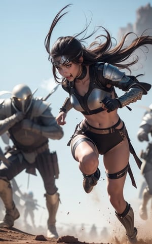 
Female warrior runs to the battlefield
Prepare to attack aliens