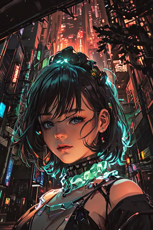 [ dark cave with red aquamarine illumination stockphoto : skimpy-li hipster girl outfit  manga by Koharu Sakuraba  ( vector-anime style: 0.1)   cute-nsd in the anon-bbcworld mirror  resting head on hand skimpy elaborate choker futuristic city jungle retro artstylem pixel art detailed magnificent : 0.2] 