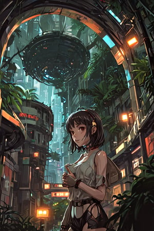 [ dark cave with rusted aquamarine illumination stockphoto : skimpy-li hipster girl outfit  manga by Koharu Sakuraba  ( vector-anime style: 0.1)   cute-nsd in the anon-bbcworld mirror  resting head on hand skimpy elaborate choker futuristic city jungle retro artstylem pixel art detailed magnificent : 0.2] 