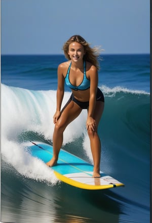 Masterpiece, ultra HD, a young girl surfing on ocean waves ,FilmGirl