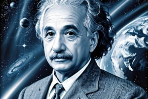 Masterpiece, 16 k, super res,
Einstein portrait, relativity theory, gravity,
Universe, orbiting planets, equations,  futuristic style,   ,mj,Old vintage photography ,man,XTCH