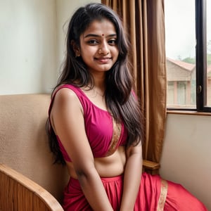 beautiful cute young attractive indian teenage irl,village girl, 18 years old, cute, Instagram model, longblack_hair, colorful hair, warm, dacing, in home sit atsofa, indian,1girl