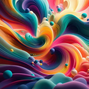 splash, swirly waves, beams of light, minimalistic colourful organic forms, energy assembled, layered, depth, alive vibrant, 3D, abstract, floating particles