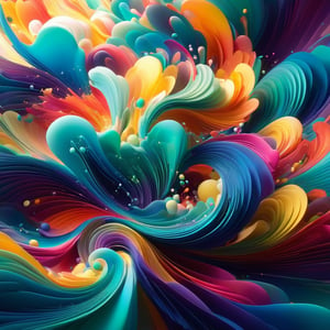 splash, swirly waves, beams of light, colourful organic forms, energy assembled, layered, depth, alive vibrant, 3D, abstract, floating particles