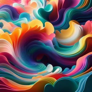 slash, swirly waves, beams of light, minimalistic colourful organic forms, energy assembled, layered, depth, alive vibrant, 3D, abstract, floating particles