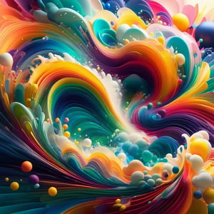 splash, swirly waves, beams of light, colourful organic forms, energy assembled, layered, depth, alive vibrant, 3D, floating particles