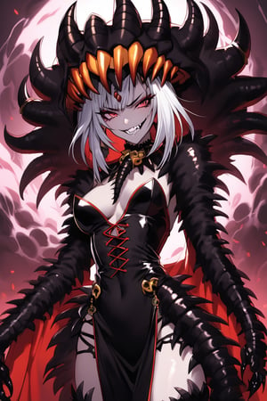 a medium shot, of a seductress scolopendra girl, with a cruel smile