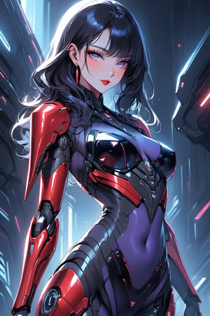 a alien seductress woman, with some mechanical armor in her body,