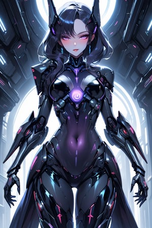 a alien seductress woman, with some mechanical armor in her body