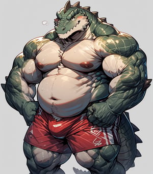 Big crocodile Bara anthropomorphic muscular Chubby red shorts ,nj5furry