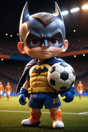 best quality, masterpiece, beautiful and aesthetic, vibrant color, Exquisite details and textures,  Warm tone, ultra realistic illustration,	(nederlands boy batman:1.5), (nederlands Soccer theme:1.4),	 cute eyes, small eyes,	(a curious look:1.2),	cinematic lighting, ambient lighting, sidelighting, cinematic shot,	siena natural ratio, children's body, anime style, head to toe,  batman mask, nederlands national uniform, dribble beautifully with a soccer ball, 	Chibi, colorful perfect 3d ink splash forming perfect detailed extreme close up perfect realistic, ultra hd, realistic, vivid colors, 
