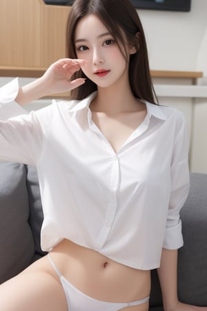 Create a sexy girlfriend wearing a white shirt