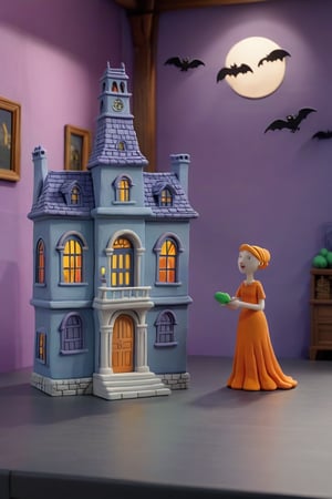 a haunted house in a realistic model made entirely of plasticine, minimal architectural details very meticulously detailed, very realistic material texture, perfect shadow projection, perfect light effects and contrast, realism pushed to the extreme, perfect intrinsic details, different tones of material achieving unparalleled harmony and realism, masterpiece, divine, cinematic, ultrarealistic, hyperrealistic,play-doh style,sculpture, clay art, centered composition, Claymation,claymation,detailed background leaving room for the central image,sharp focus,Building,