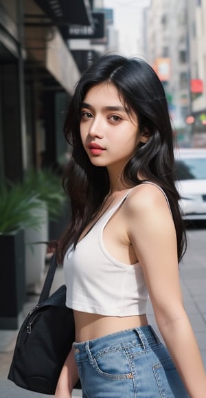 lovely cute young attractive indian teenage girl, big city girl, 18 years old, cute, an Instagram model, long black_hair, colorful hair, hot, dacing, wear black top, jeans,Indian,Insta Model,Model,Pakistani Model