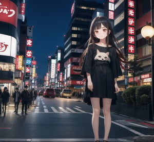 1girl, Tokyo street,night, cityscape,city lights, full body, 8k, RAW photo, best quality, masterpiece,realistic, photo-realistic, parted bangs, long hair,front cover,doggystyle,fellajob