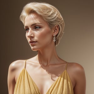 A beautiful chic women wearing yellow dress, subtle makeup, platinum blonde hair, confident pose, realism and full body, photorealistic, ,Extremely Realistic,(PnMakeEnh),
masterpiece, high quality realistic, aesthetic photo, pore and detailed, intricate detailed, graceful and beautiful textures, RAW photo, 16K