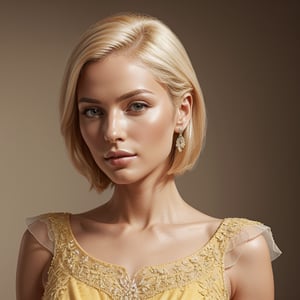 A beautiful chic women wearing yellow dress, subtle makeup, platinum blonde hair, confident pose, realism and full body, photorealistic, ,Extremely Realistic,(PnMakeEnh),
masterpiece, high quality realistic, aesthetic photo, pore and detailed, intricate detailed, graceful and beautiful textures, RAW photo, 16K