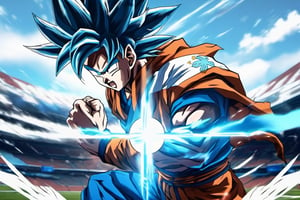 Sayayin,
argentine flag background,epic, light blue and white magic effect,
 1boy,high resolution
,Goku,DonM3lv3nM4g1cXL