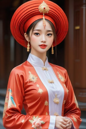 1girl,best quality,masterpiece,illustration,an extremely, Ao Dai,  long sleeve, Vietnamese Imperial turban,  delicate and beautiful,CG,unity,8k wallpaper,Amazing,finely detail,masterpiece,official art,extremely detailed CG unity 8k wallpaper,incredibly absurdres,huge filesize,ultra-detailed,highres,extremely detailed,beautiful detailed girl,realistic, perfect light