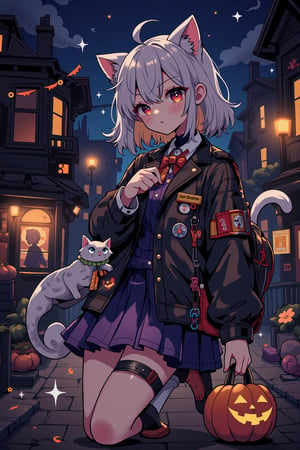 EpicMeo,cat, school uniforms, halloween theme, night lighting