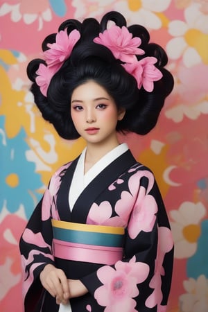 
404 / 5.000
A girl with an elaborate hairstyle with a mix of black and pink tones, which may suggest a creative or rebellious personality. The presence of a colorful background may indicate a sense of liveliness or action associated with the character. She is wearing an elaborate kimono with a mix of black and pink tones. The overall layout and style indicate a narrative genre such as a comic or graphic novel