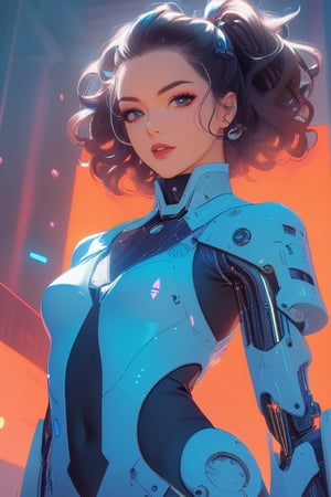 A digital artwork of a futuristic woman with long dark hair, wearing a sleek, silver bodysuit and advanced mechanical armor, holding a high-tech weapon. The setting is a bright, minimalist environment with a sci-fi aesthetic. The woman's pose is dynamic, showcasing her power and the intricate design of her cybernetic enhancements. anime waifu. Stylish. Cute, hot, shiny. Highly detailed uhd anime wallpaper, cel digital animation

,neon photography style,ct-jeniiii,noir