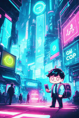 score_9,score_8_up,score_7_up,glowing outlines,Magical POP Illustration,game style,female businessman,extra large backpack,fantasy background,extremely excellent composition,chibi,neon lights,glowing outlines,neon,fantasy,dreamlike,concept,