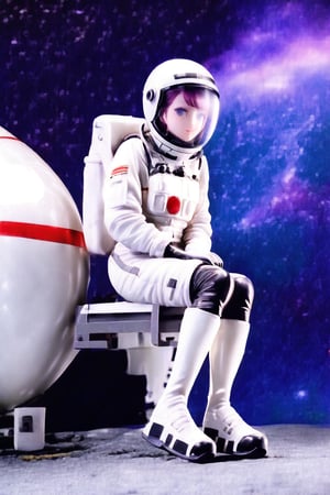 (1girl,little girl,girl focus),full body,sitting,kawaii,astronauts,(1mahjong,huge mahjong,sitting on mahjong),starry sky background,masterpiece,4K,best quality,fantasy,concept,(detailed eyes),meticulous,detail processing,PVC Style,space suit,spacesuit helmet,