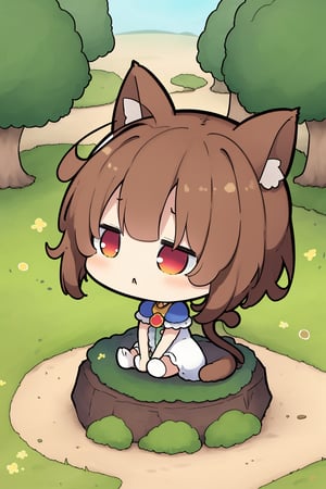 score_9,score_8_up,score_7_up, ,masterpiece,4K,best quality,pick up a Q version character,chibi,kawaii,cute,innocent expression,miniature garden,petite character,cat ears,cat tail,white dress,pick up in mid-air,