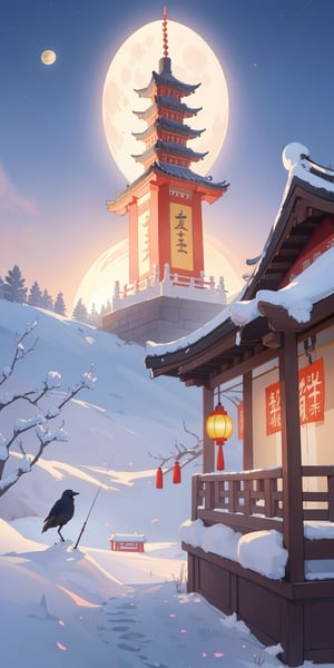 The moon is setting, crows are crying, and the sky is filled with frost. Jiang Feng, fishing fire, is facing melancholy. At Hanshan Temple outside Gusu City, the bell rang for the passenger ship at midnight.
landscape,masterpiece,best quality,(visual appeal),(aethetic),