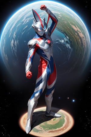 masterpiece,4K,best quality,(ultraman),(ultraman focus),(360 degrees photo to tiny planet),from above,360picture,(little planet),concept art,(standing on the planet),pose,(((hold one hand high))),(make a fist),(round planet),((universe background)),star,holding a planet,tiny planet,