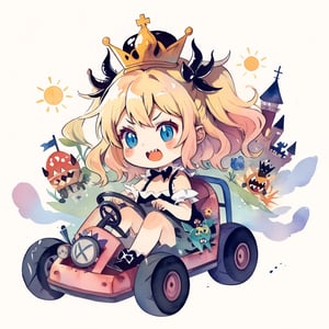 Bowsette,Kart,Children's Illustration Style,watercolor \(medium\)