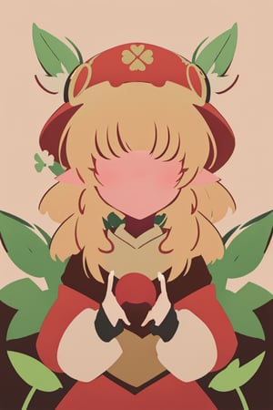 (anime minimalist,klee_genshin,masterpiece),perfect hands,little girl,pointy ears,brown scarf,clover print,hat feather,red coat,randoseru,