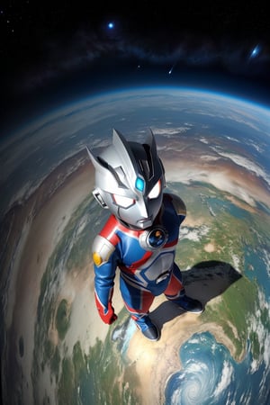 masterpiece,4K,best quality,(ultraman),(ultraman focus),(360 degrees photo to tiny planet),((from above)),360picture,((little planet)),concept art,(standing on the planet),dynamic pose,(make a fist),(round planet),((universe background)),star,holding a planet,((tiny planet)),red gloves,highly,space,