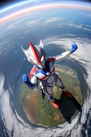 masterpiece,4K,best quality,(ultraman),(ultraman focus),(360 degrees photo to tiny planet),((from above)),360picture,((little planet)),concept art,(standing on the planet),dynamic pose,(make a fist),(round planet),((universe background)),star,holding a planet,((tiny planet)),red gloves,highly,space,(hold one hand high),