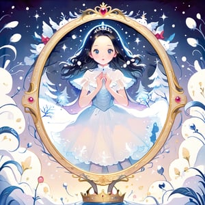 Princess Snow White,magic mirror,Children's Illustration Style