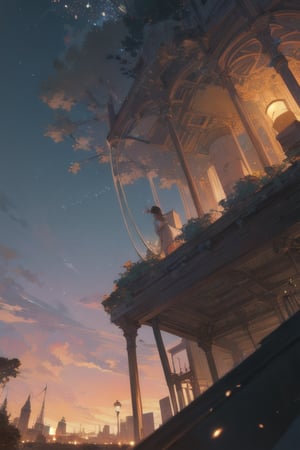 from below,detailed background,masterpiece,best quality,an extremely delicate and beautiful,colorful,absurdres,extremely detailed CG,Amazing,wallpaper,anime,depth of field,long Shot,at midnight,glow,dreamy background,landscape,outdoor,