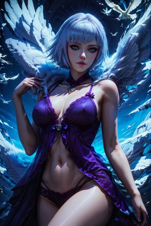 upper body,((best quality)),(masterpiece),(aesthetic),(perfect composition),(beautiful female fingers),(beautiful,flirtatious,glamour,sexy),(1girl,detailed eyes,white hair,babydoll),(graceful posture),(beautiful rendering effect),(flying catkins effect,beautiful blur rendering),emo,Expressiveh,concept art,TY,BYK, short hair,