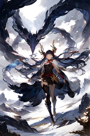 (official art,visual appeal,yuel \(granblue fantasy\),meticulous,cowboy shot),immortal style landscapes,