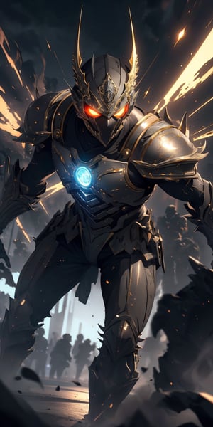 armor full power,(battlefield: 1.4),(thigh shot: 1.2),tech,imperial,(1boy: 1.5),seductive,elegant,stylish,sexy,perfect body,beautiful man,(beautiful detailed face: 1.4),beautifully detailed eyes,perfect hands,detailed fingers,intricate details,extremely excellent composition,visual appeal,beautiful detailed glow,sparkling,metal reflective,glowing,from front,fangs mouth mask,dynamic angle,(dynamic pose: 1.4),