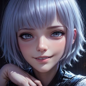 (score_9,score_8_up,score_7_up), ,(close up shot of face),(white hair),solo,best quality,delicate face,detailed facial features,detailed eyes,a bit cute,beautiful,gray eyes,short hair,blush,smile,TY,BYK,