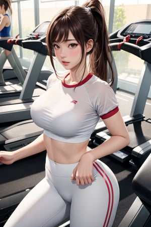 score_9,score_8_up,score_7_up,1girl,shiranui mai,large breasts,brown hair,brown eyes,long hair,high ponytail,parted bangs,masterpiece,8k UHD,delicate facial features,extremely detailed eyes,sweat,see-through,white gym uniform,short leggings,thigh shot,track,bouncing breasts,runing,gym,treadmill,